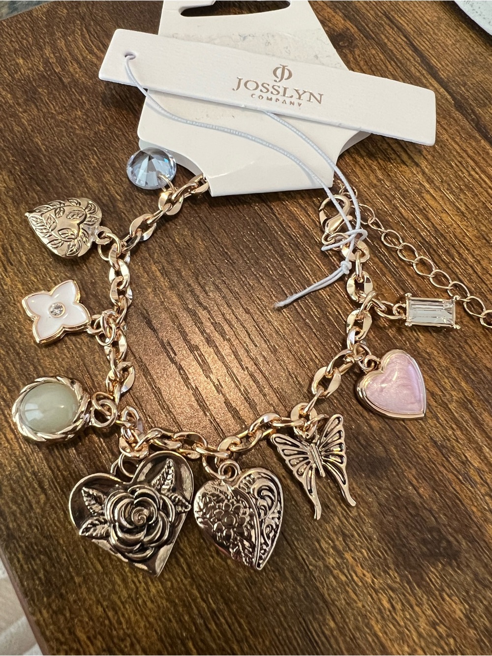 JOSSLYN Gold Charm Bracelet with Pink and Pearl Accents